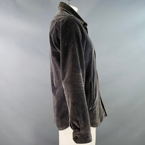 GOLDEN BEAR Size L Grey Corduroy Cotton Curved Cutaway Shirt Jacket