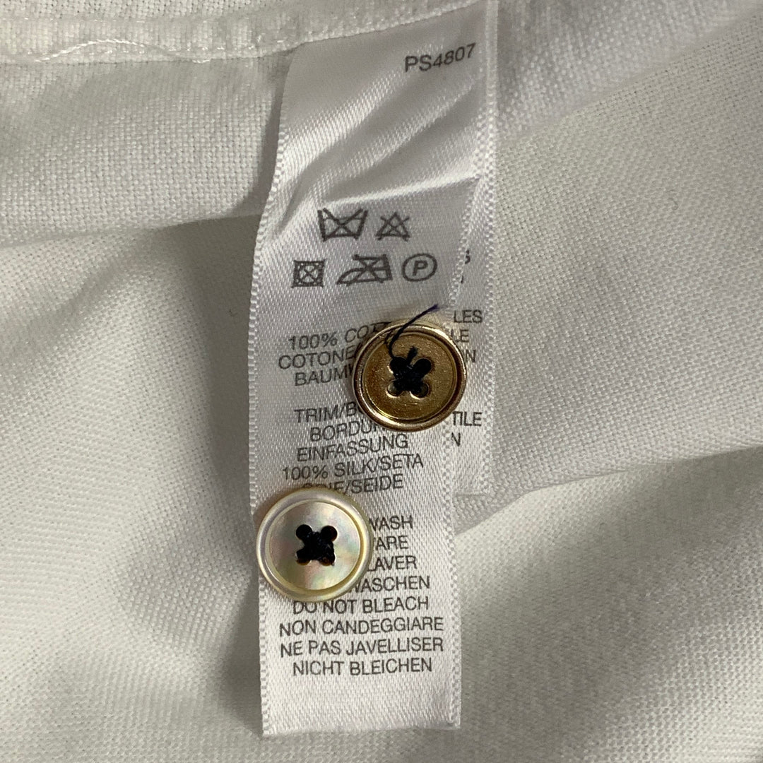 PAUL SMITH Size M White Navy Cotton Contrast Trim Long Sleeve Shirt
