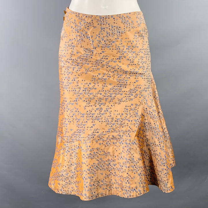 VIVIENNE WESTWOOD Size 27 Orange Blue Silk Floral Jacquard Midi Skirt