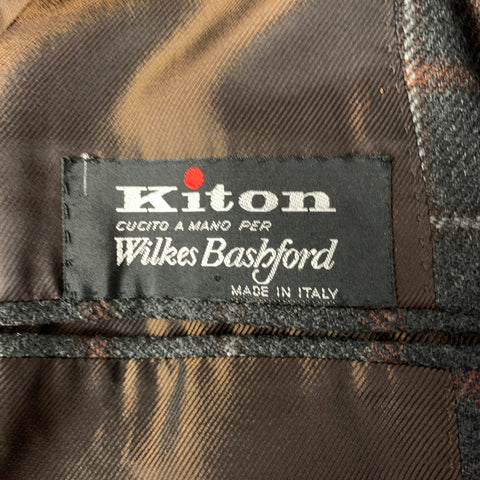 KITON Size 40 Grey Brown Plaid Cashmere Notch Lapel Sport Coat