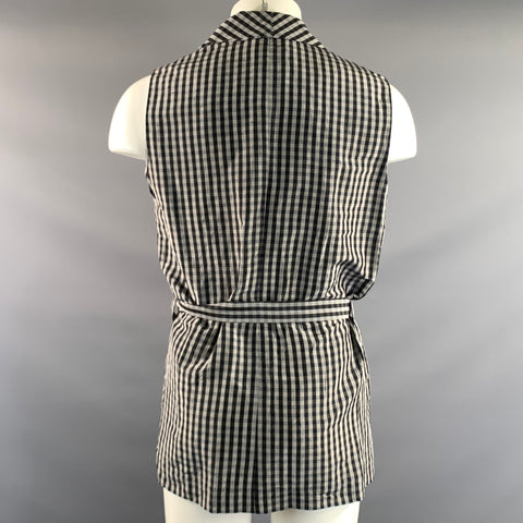 LA PERLA Size S Grey Black Checkered Linen Silk Shawl Collar Vest