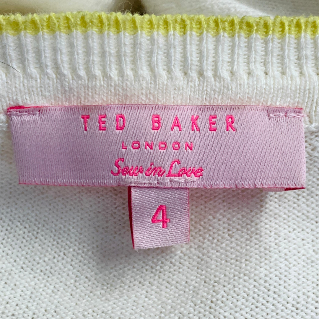 TED BAKER Size L Aiesha Cream Pink Blue Cotton Figures Mixed Fabrics Pullover