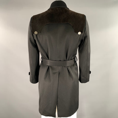 CoSTUME NATIONAL Size 40 Black Brown Twill Wool Blend Leather Panel Coat