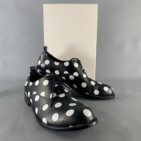 COMME des GARCONS HOMME PLUS Size 11 Black White Polka Dot Leather Lace Up Shoes