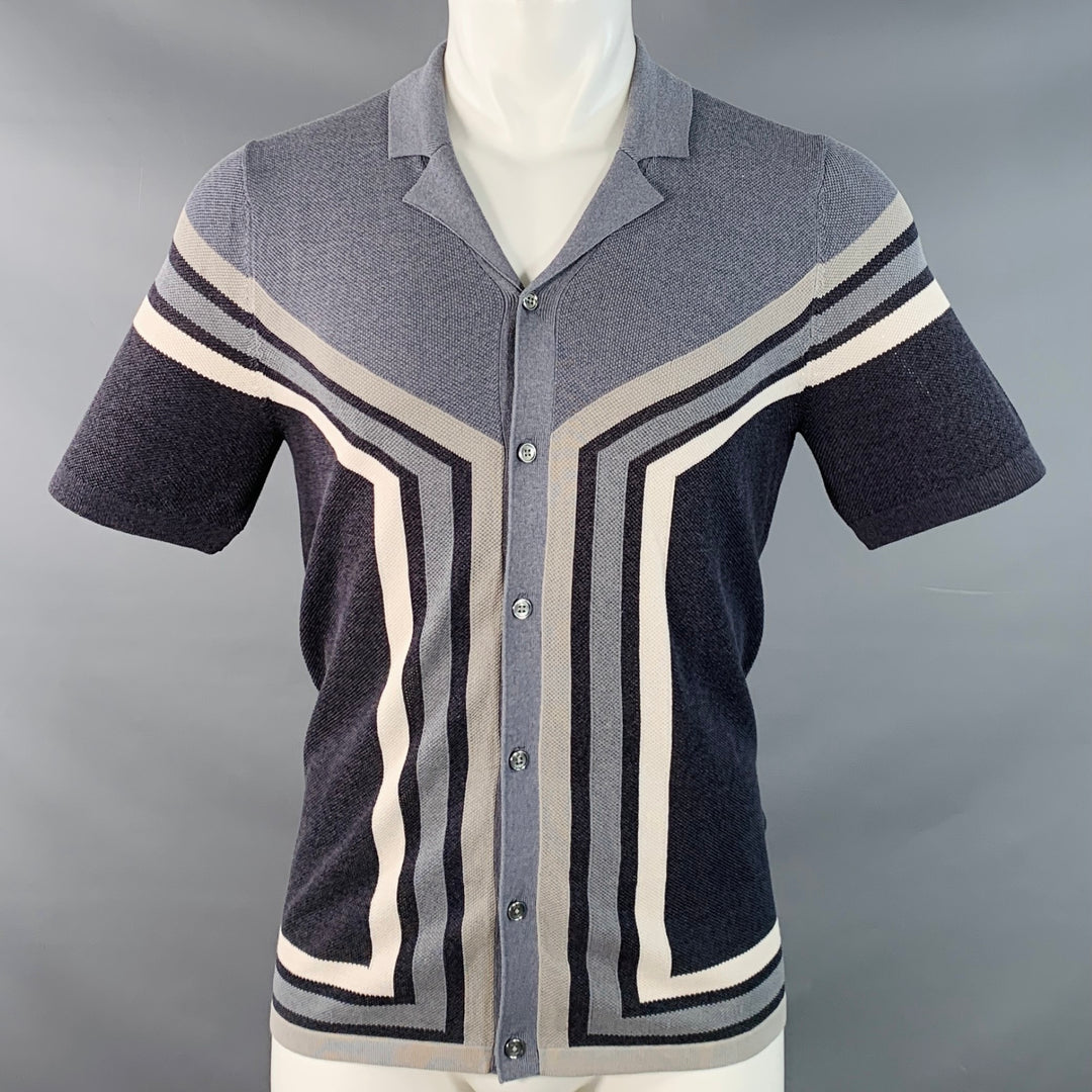 REISS Size S Vinci Grey Charcoal Color Block Cotton Blend Knit Camp Short Sleeve Shirt