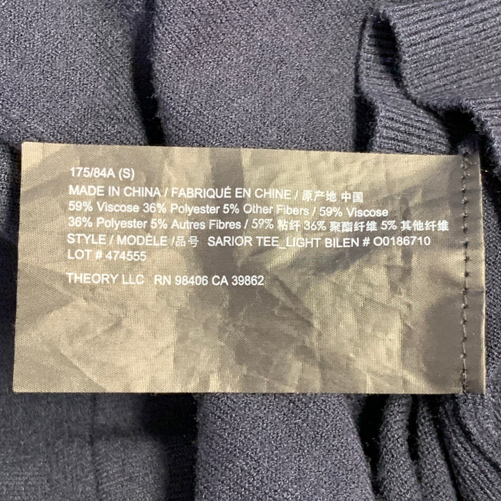 THEORY Size S Navy Viscose Blend Slim Fit Short Sleeve T-shirt