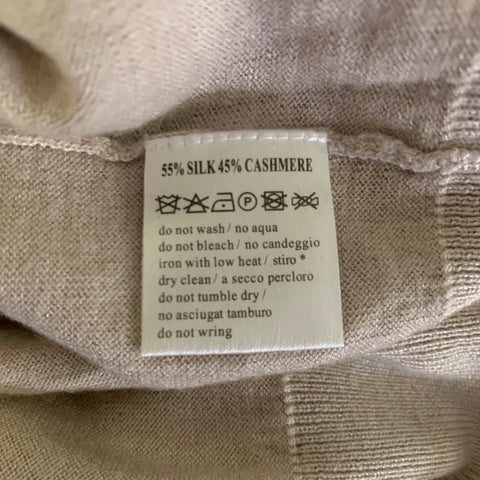 THE MONACO CASHMERE Size XL Beige Knitted Cashmere Silk Blend V-Neck Pullover