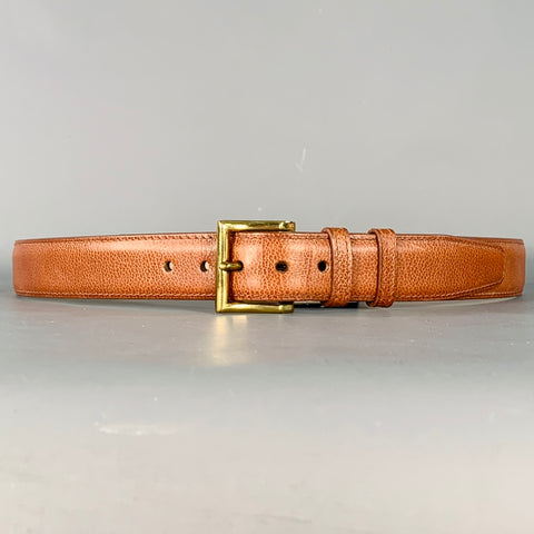 JOHN LOBB Ceinture en cuir grainé marron-doré Taille 37