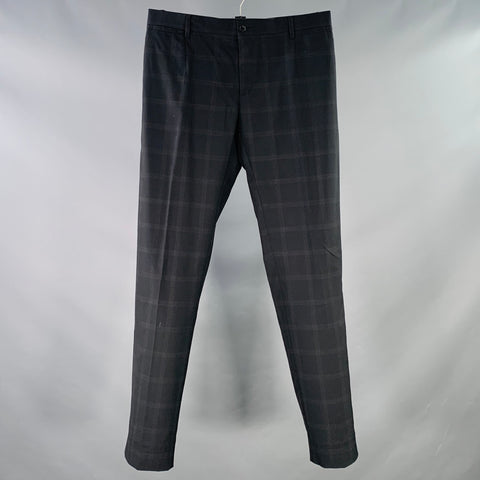 DOLCE & GABBANA Size 32 Black Window Pane Wool Blend Tapered Zip Fly Dress Pants