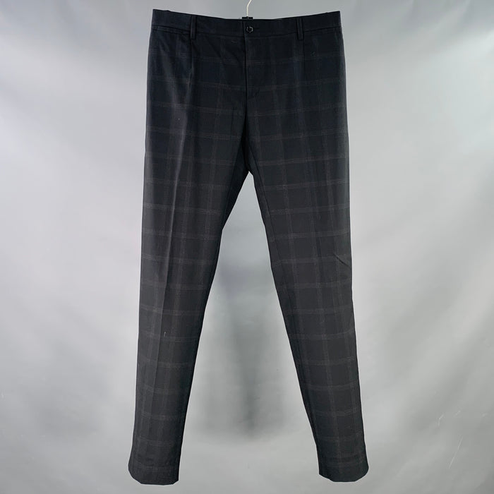 DOLCE & GABBANA Size 32 Black Window Pane Wool Blend Tapered Zip Fly Dress Pants