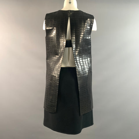 KAUFMAN FRANCO Size 6 Black Crocodile Lamb Leather Shift Cocktail Dress
