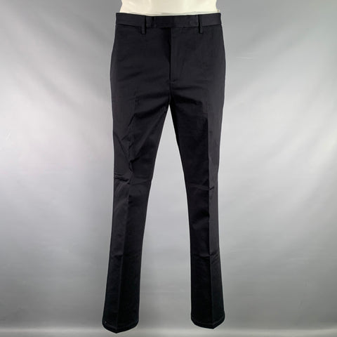 JOHN VARVATOS Size 34 Black Cotton Blend Flat Front Casual Pants