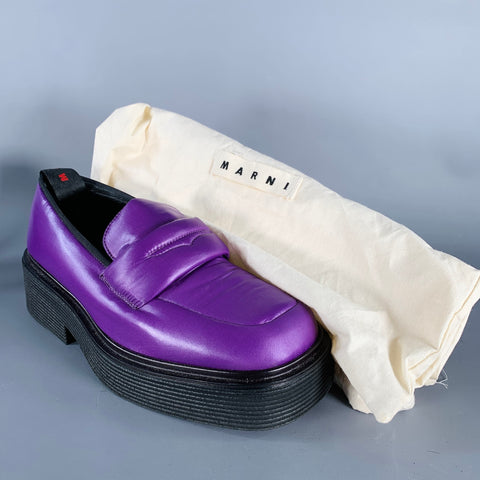 MARNI Size 9 Purple Black Techno Padded Platform Loafer Flats