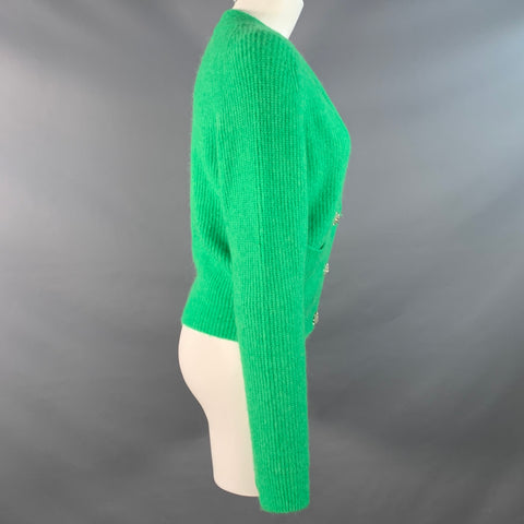 GANNI Size S Green Alpaca Blend Rhinestones Cropped Cardigan