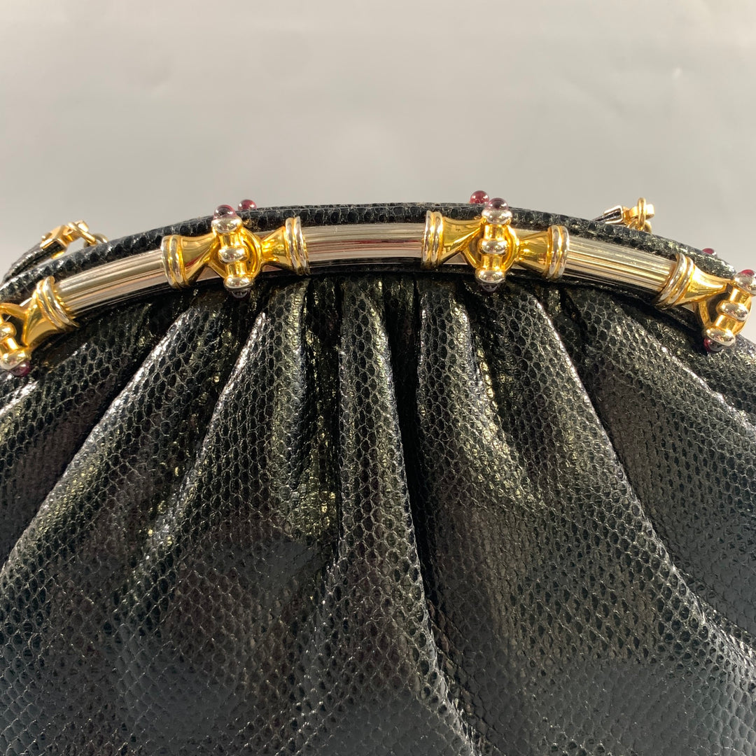 JUDITH LEIBER Black Gold Snakeskin Clutch Handbag