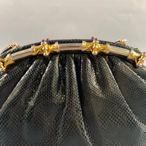 JUDITH LEIBER Black Gold Snakeskin Clutch Handbag