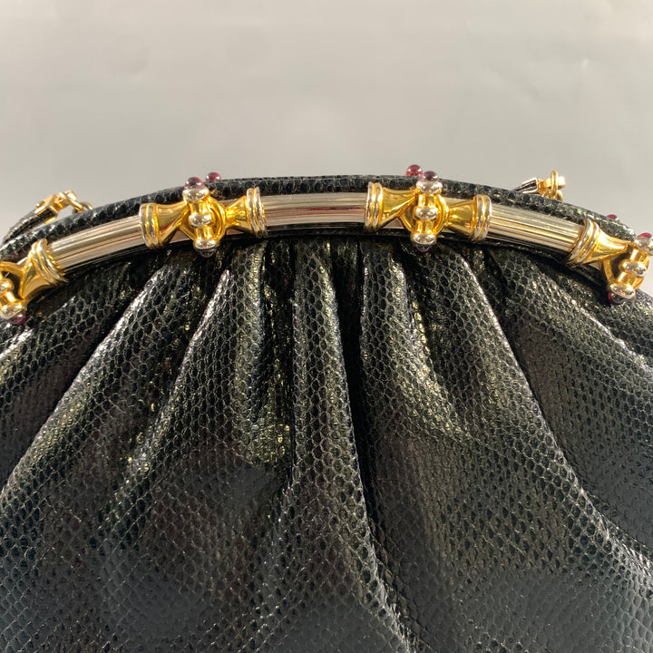 JUDITH LEIBER Black Gold Snakeskin Clutch Handbag
