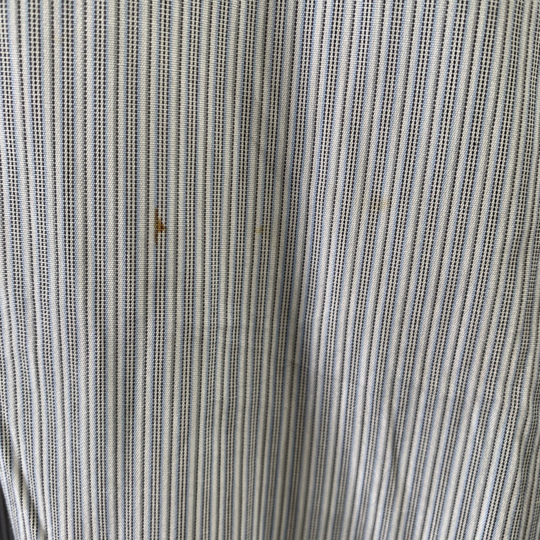 ERMENEGILDO ZEGNA Size XL Grey White Stripe Cotton Long Sleeve Shirt