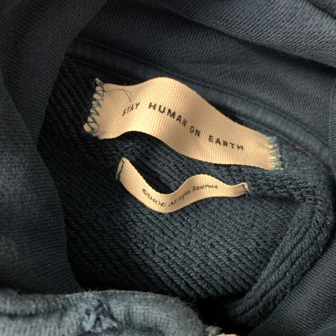 STAY HUMAN ON EARTH Size L Navy Turqoise Distressed Cotton 1/4 Zip Sweatshirt