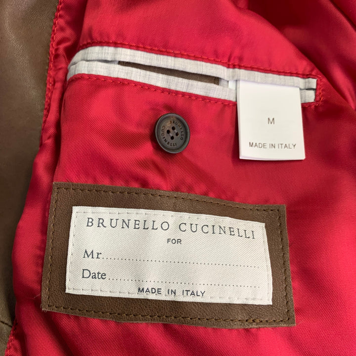 BRUNELLO CUCINELLI Size M Brown Leather Zip Up Jacket