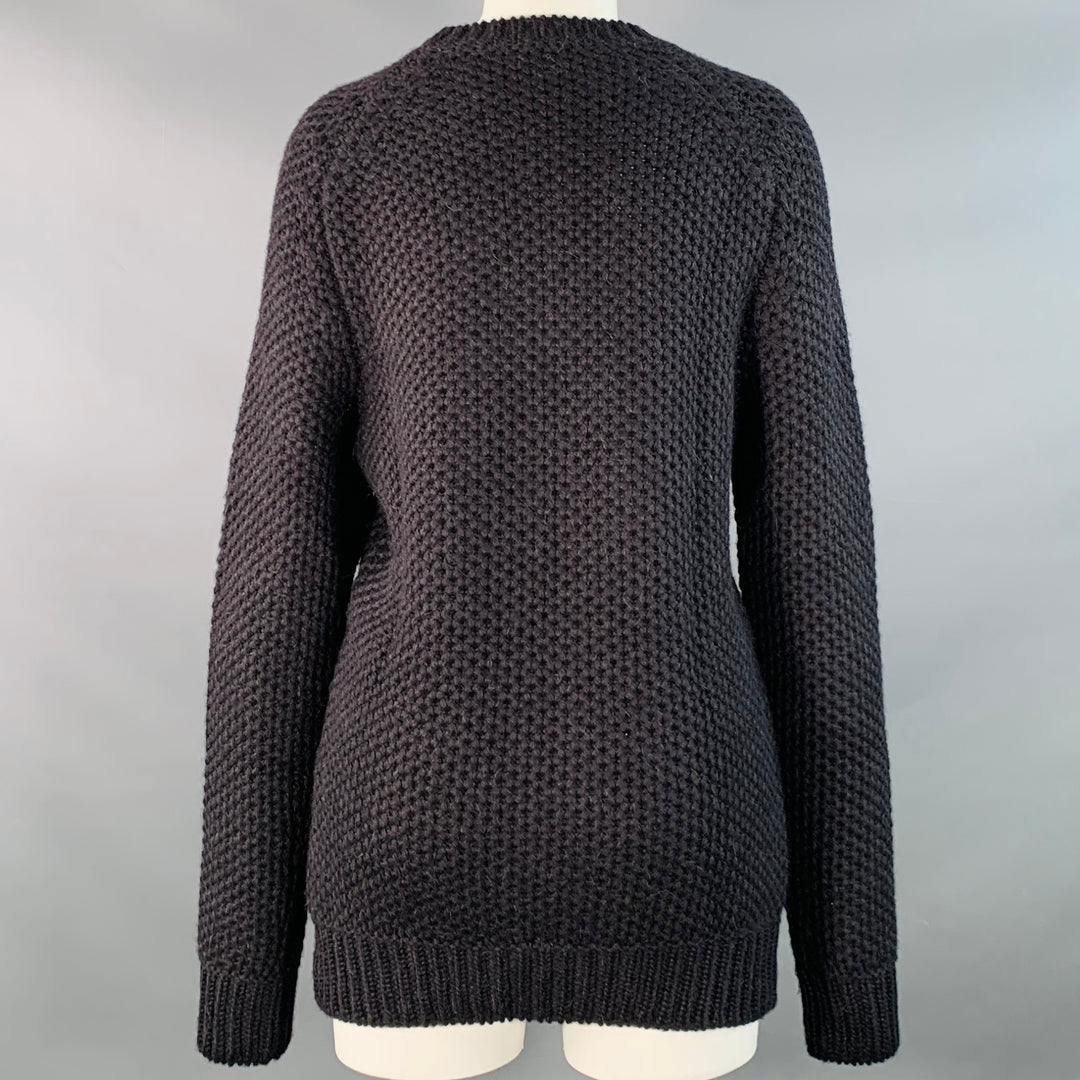 SERIENUMERICA Size 8 Black Baby Alpaca Knit Crew Neck Sweater