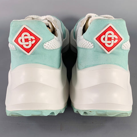 CASABLANCA Size 12 White Mint Perforated Leather Color Block Sneakers