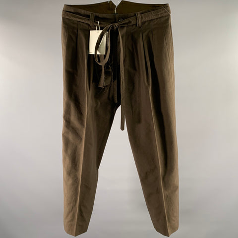 VISVIM Size L Brown Olive Wool Blend Pleated Belted Pants