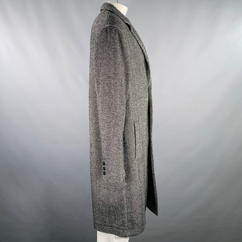TED BAKER Size XXL MMO Travers Black White Herringbone Wool Blend Coat