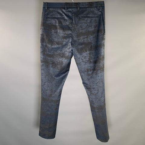 JOHN VARVATOS Size 32 Navy Black Jacquard Cotton Blend Trouser Cut Dress Pants