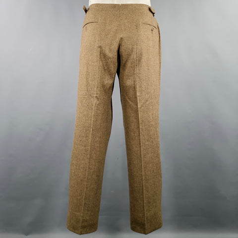 POLO by RALPH LAUREN Size 44 Brown Beige Herringbone Virgin Wool Suit