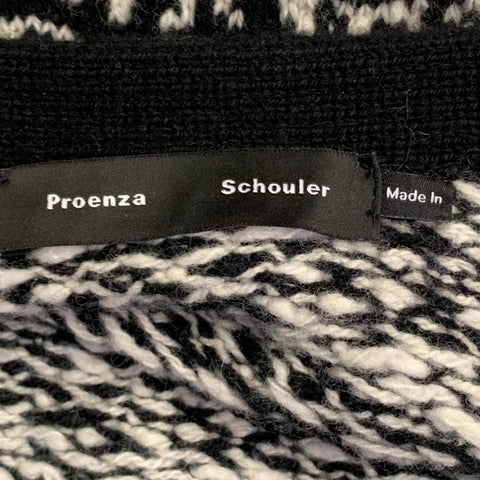 PROENZA SCHOULER Size L Black White Wool Geometric Knit V-Neck Tie Coat