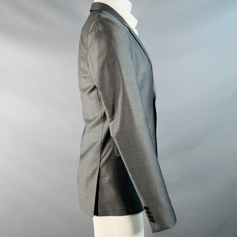 GIVENCHY Size 36 Grey Virgin Wool Silk Herringbone Notch Lapel Sport Coat