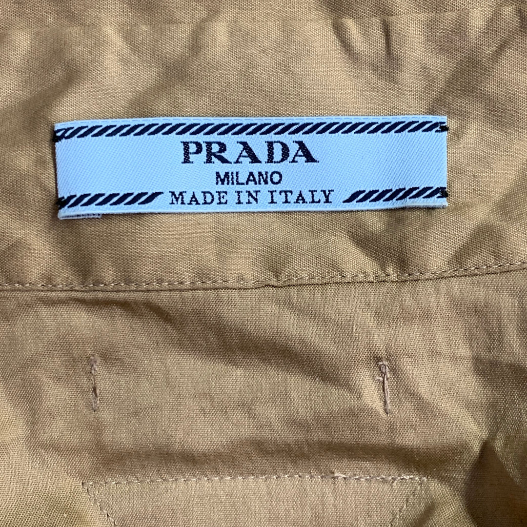 PRADA Size 4 Khaki Cotton Blend Wrinkled 3/4 Sleeves Shirt