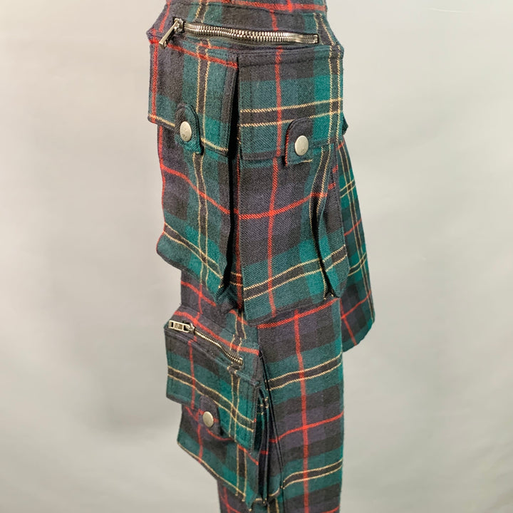 RALPH LAUREN Size 34 Green Red Plaid Wool Cargo Casual Pants