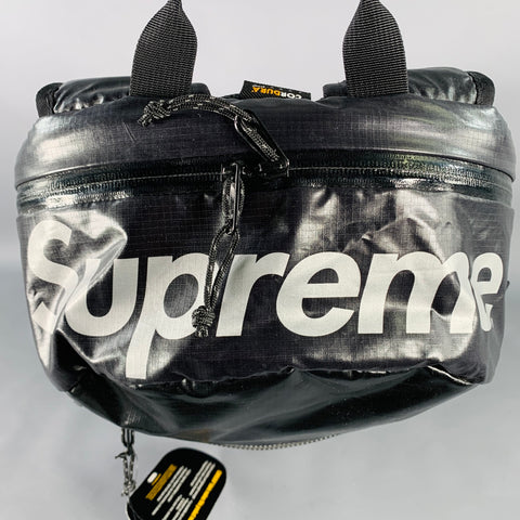 SUPREME FW17 Black White Logo Synthetic Backpack