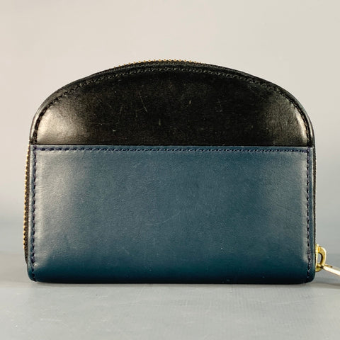 A.P.C. Black Blue Color Block Domed Leather Zip Wallet