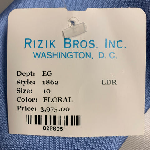 RIZIK BROS. Size 6 Cream Blue Tan Silk Floral Shawl Strapless Gown
