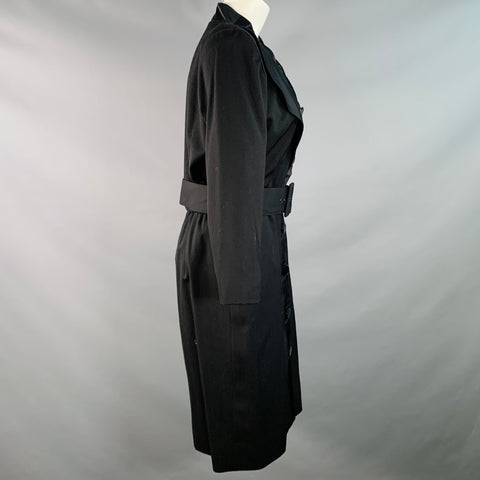 VICTOR COSTA Vintage Size M Black Wool Twill Belted Midi Cocktail Dress