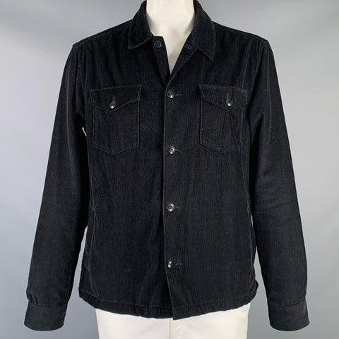 CORRIDOR Size XL Black Corduroy Cotton Patch Pocket Trucker Jacket