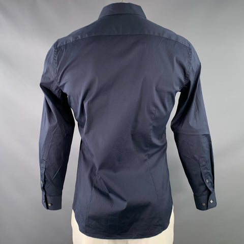 THEORY Size L Sylvain Navy Cotton Blend Button Up Long Sleeve Shirt