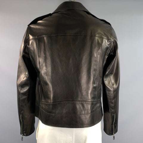 GUCCI Size 44 Black Leather Biker Jacket