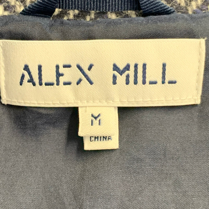 ALEX MILL Size M Grey Navy Herringbone Wool Blend Hidden Buttons Coat