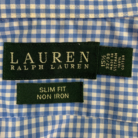 LAUREN by RALPH LAUREN Size M Blue White Gingham Cotton Slim Fit Long Sleeve Shirt