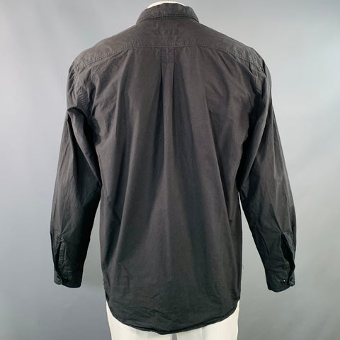 MERZ B. SCHWANEN Size XL Black Cotton One Pocket Long Sleeve Shirt