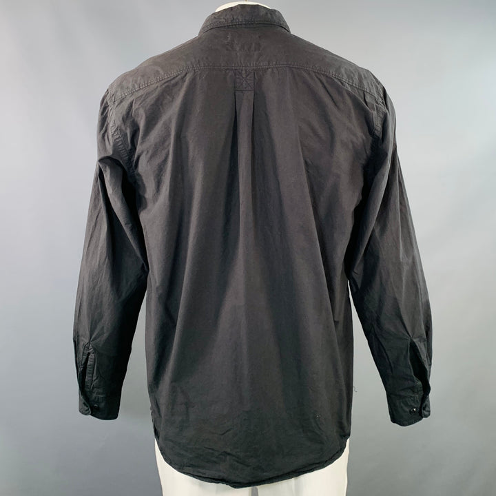 MERZ B. SCHWANEN Size XL Black Cotton One Pocket Long Sleeve Shirt