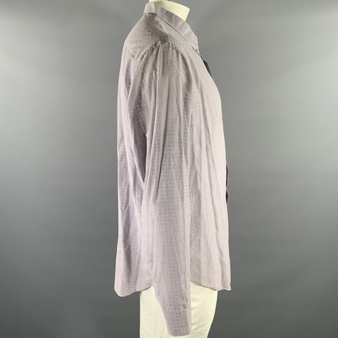 GIORGIO ARMANI Size XL Grey Lavender Houndstooth Cotton Silk Blend Long Sleeve Shirt