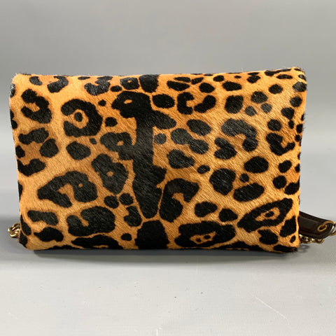 YSL Brown Black 710318 Leopard Pony Hair Envelope Bag
