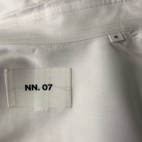 NN07 Size M White Patch Cotton Blend Button Down Long Sleeve Shirt