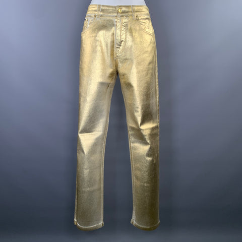 TOM FORD Size 27 Gold White Cotton Elastane Metallic Zip Fly Jeans