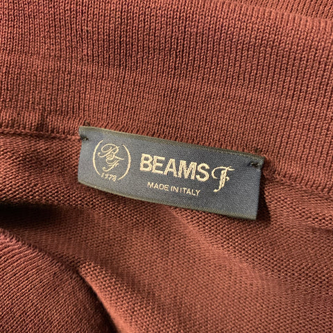 BEAMS Size M Burgundy Knit Cotton Pointed Collar Polo
